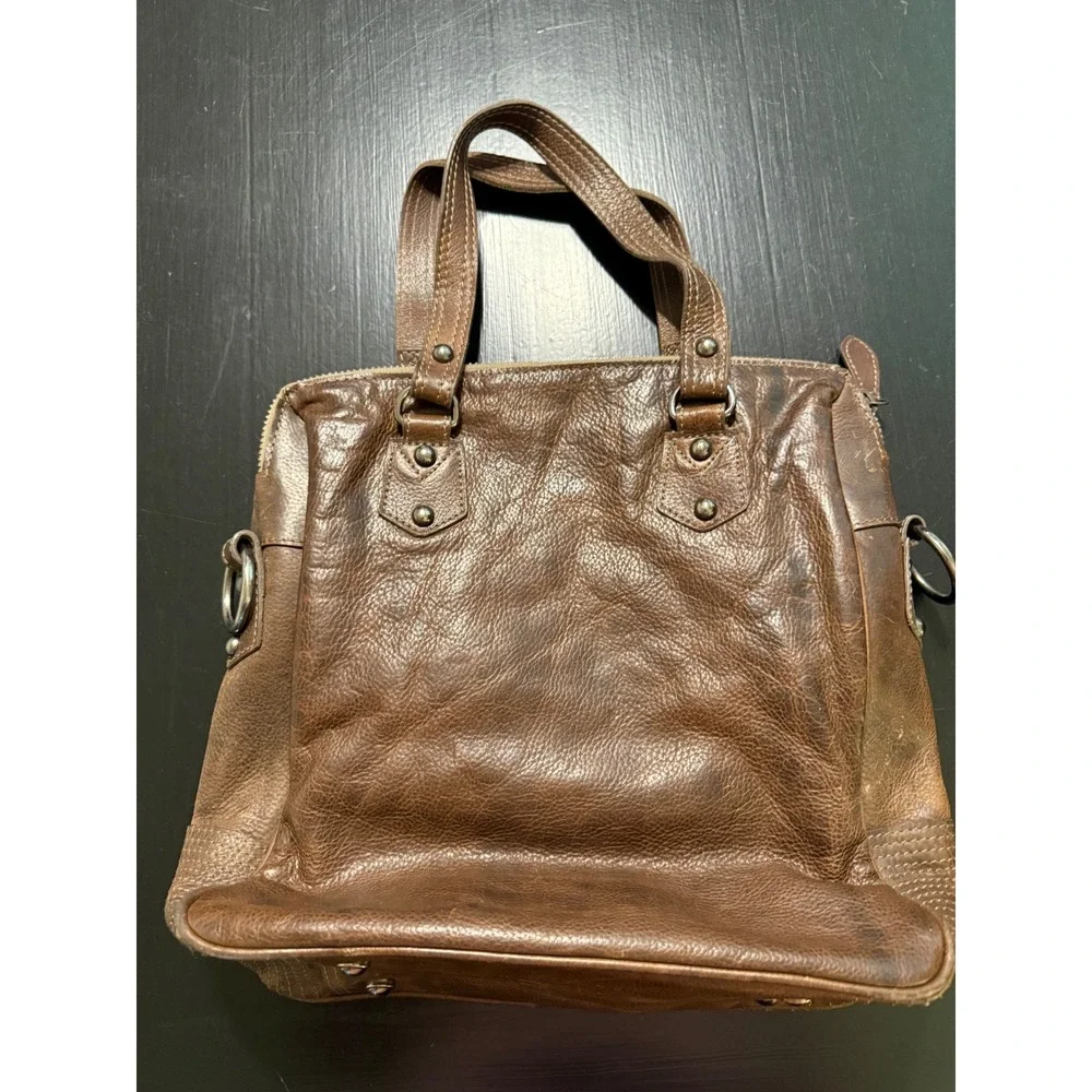 Old Gringo Brown Leather Satchel Handbag Distressed Western Buckle Zip Tote